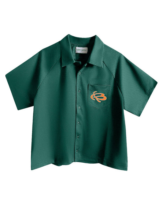 GREEN RAGLAN CUT MESH POCKET TEE