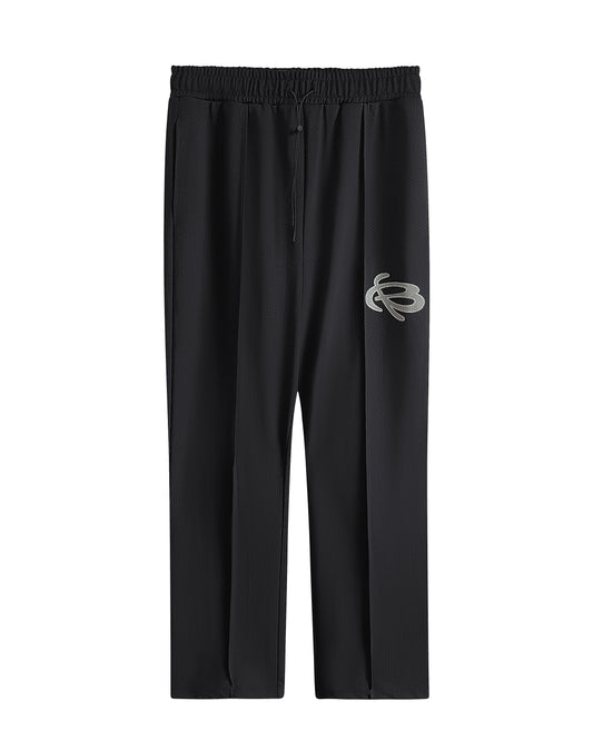 BLACK DOUBLE PLEATED MESH PANTS